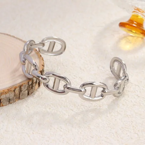 Edelstahl C-Form Ankerkette Armband Für Damen Retro Schweinenase Design Offenes Armreif Mode Schmuck Gold Silber