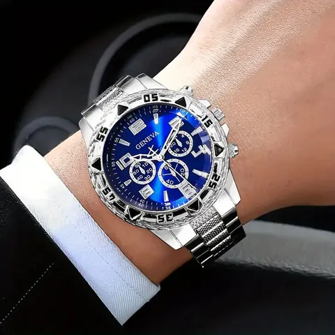 Heren Zakelijk Quartz Horloge Zinklegering Metaal Stalen Band Decoratieve Drie-ogen Wijzerplaat Mode Casual Horloge