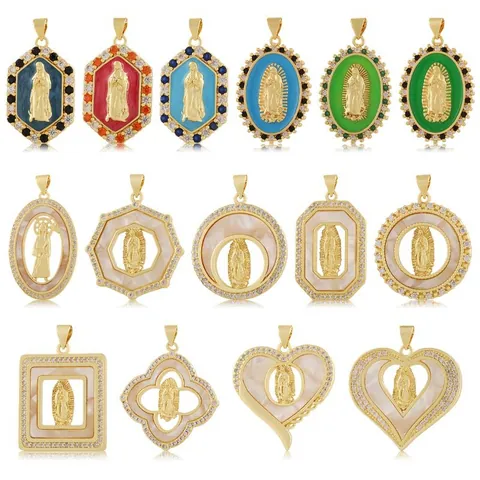 Collana con Pendente a Rilievo di Nostra Signora di Guadalupe Vintage Smalto Intarsiato Zirconia Rame Gioielli da Donna Accessorio di Moda