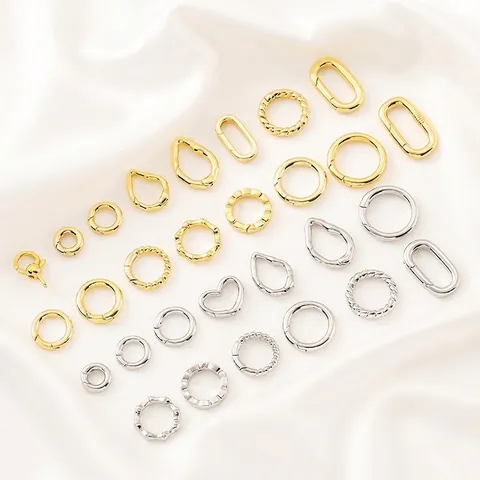 14K Gold Plated Copper Spring Buckle Connector Heart Round Bamboo Shape DIY Jewelry Making Findings For Necklace Bracelet