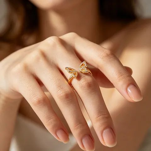 Anillo Abierto De Mariposa Calado Vintage Para Mujer Cobre Chapado En Oro Ecológico Con Incrustaciones De Diamantes De Imitación Anillo Ajustable Joyería De Moda