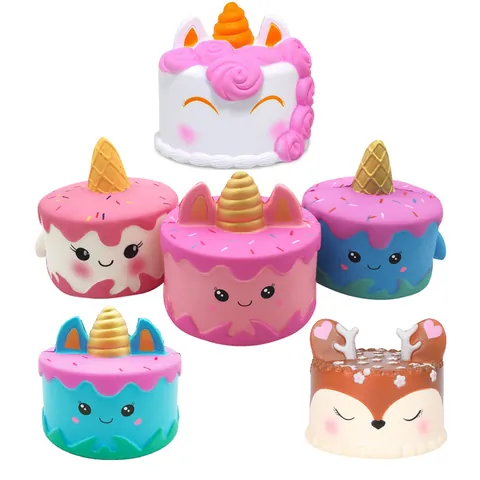 Squishy Rimbalzo Lento Unicorno Torta Cervo Fragola Torta Antistress PU Giocattolo per Bambini Adulti Regalo