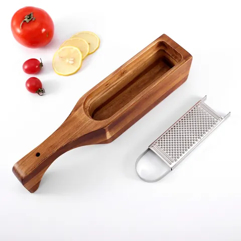 Grattugia per Formaggio Quadrata in Legno di Acacia e Acciaio Inossidabile Con Manico Grattugia da Cucina Multiuso per Verdure Cioccolato