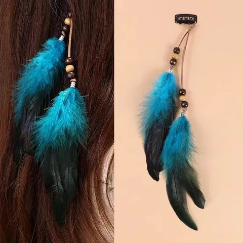 Bohemian Feather Hair Clip Retro Ethnic Style Long Tassel Headband Hair Accessory For Women Beach Vacation Photography Jewelry