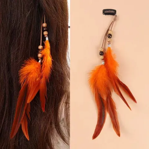 Bohemian Feather Hair Clip Retro Ethnic Style Long Tassel Headband Hair Accessory For Women Beach Vacation Photography Jewelry