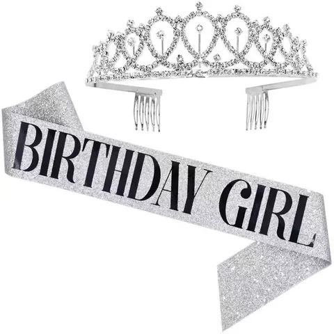 Verjaardagsfeest Sjerp en Strass Kroon Tiara Set Verjaardag Meisje Feestartikelen Decoratie Vrouwen Viering Cadeau