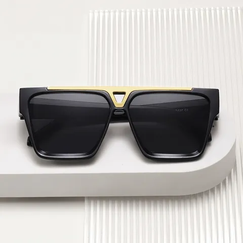 Retro Große Quadratische Sonnenbrille Für Damen Herren Mode Metall V Brücke Dekor UV400 Schutz Übergroße Quadratische Brillen Sonnenbrille