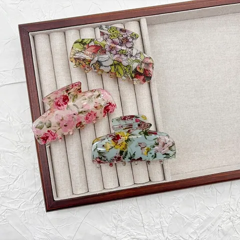 Retro Botanisch Floral Acryl Haarklammer Elegant Französischer Stil Mittel Haarklemme Accessoires Für Damen Mädchen Täglich Haarsytling