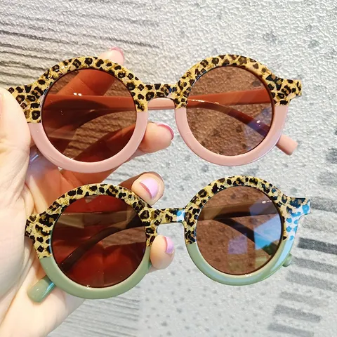 Kids Retro Round Leopard Print Sunglasses For Boys Girls UV400 Protection PC Frame Fashion Cute Outdoor Eyewear
