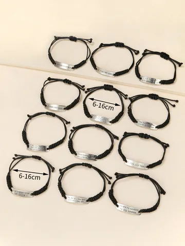 Bracelet Tissé Avec Plaque En Alliage Citation Inspirante Cordon Ciré Imperméable Bijoux De Plage Réglables Lettrage En Émail