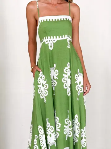 Vestido Maxi de Mujer Estampado Floral Vintage con Tirantes Bohemio Cintura Estrecha Gran Vuelo Verano Vacaciones Vestido Largo