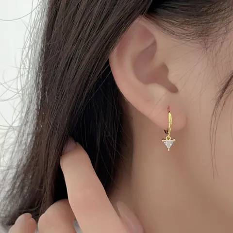 Pendientes de Aro Geométricos de Plata de Ley 925 para Mujer Colgante de Triángulo de Circonia Joyería de Moda Minimalista