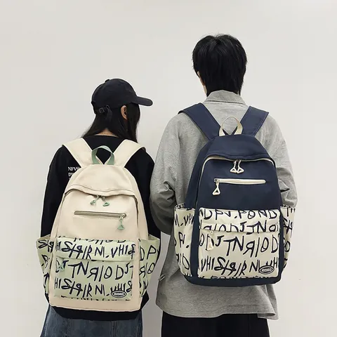 Mochila Escolar de Gran Capacidad con Graffiti Tendencia de Nailon Ligero para Hombres y Mujeres Mochila Casual