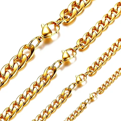 Hip Hop Stainless Steel Cuban Link Chain Necklace For Men Women Street Punk Curb Chain Necklace Silver Gold Black Color Jewelry
