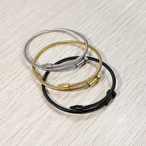 Stainless Steel Twisted Wire Nail Open Bangle For Women Men Punk Elastic Cable Rope Cuff Bracelet Fashion Industrial Jewelry Gift