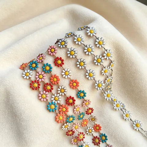 Accessoire de Chaîne de Marguerite en Émail Coloré en Acier Inoxydable pour la Fabrication de Bijoux DIY Bracelet