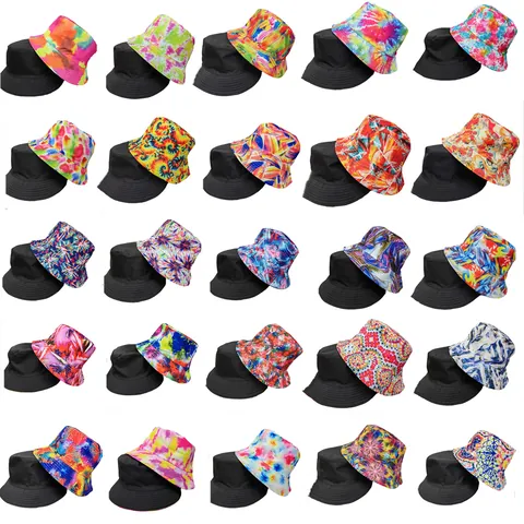 Wendbarer Batik-Fischerhut Vintage Abstrakt Bedruckt Sonnenschutz Topfhut Unisex Outdoor Reise Faltbare Fischermütze