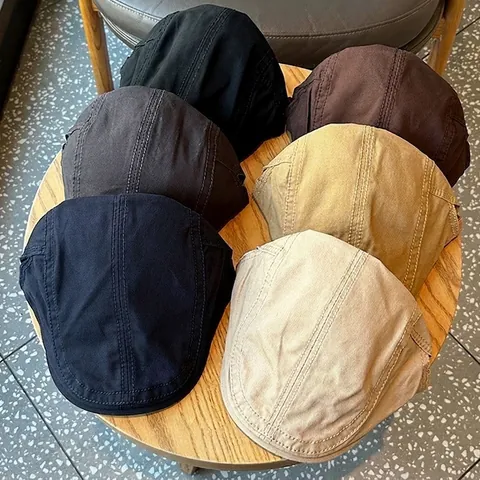 Coppola Vintage Tinta Unita per Donna Uomo Berretto Retro in Poliestere Regolabile Corona Piatta Cappello da Pittore