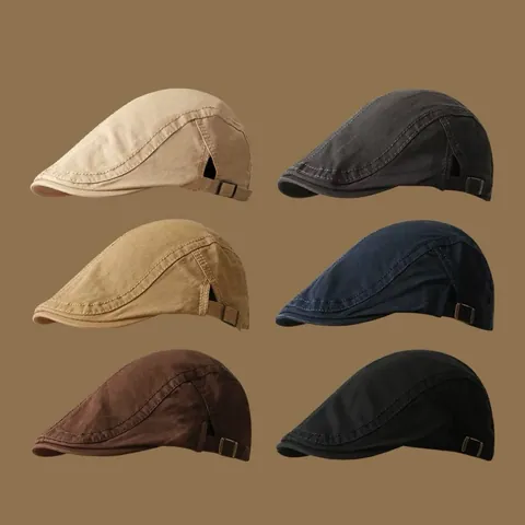Coppola Vintage Tinta Unita per Donna Uomo Berretto Retro in Poliestere Regolabile Corona Piatta Cappello da Pittore