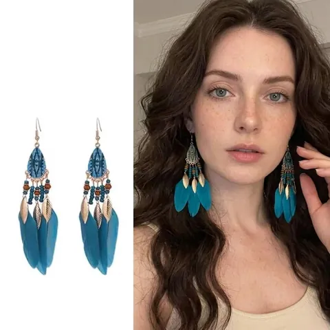 Bohemian Feder Lange Tropfenohrringe Vintage Ethno Legierung Quasten Urlaub Stil Ohrhaken Für Damen Ethno Schmuck Geschenk
