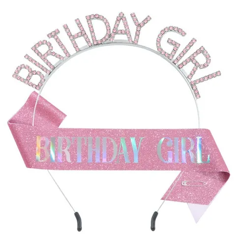 Juego de Diadema Y Banda Birthday Girl Tiara de Aleación Con Strass Banda de Cumpleaños Con Purpurina Para Mujer Decoraciones de Fiesta de Cumpleaños Accesorio de Joyería