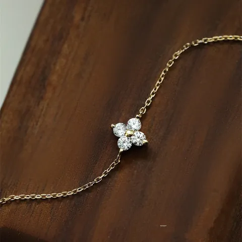 Japanese / Korean Women Flower Petal Clover Zircon Rhinestone Inlay Bracelets