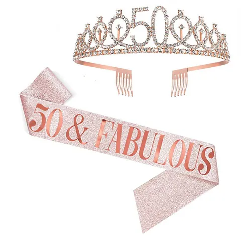 Birthday Crown Sash Set Rhinestone Tiara With Glitter Sash For Women Girls Birthday Queen Party Decorations Supplies