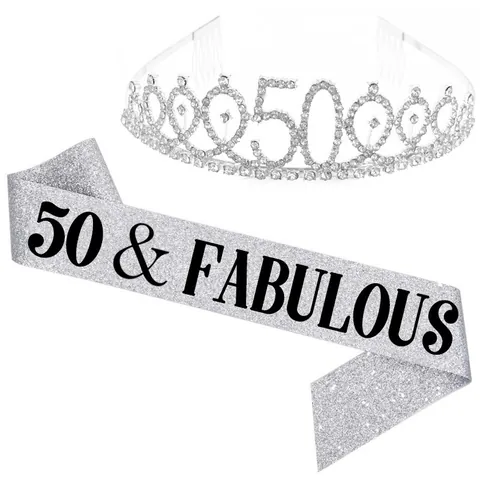 Birthday Crown Sash Set Rhinestone Tiara With Glitter Sash For Women Girls Birthday Queen Party Decorations Supplies