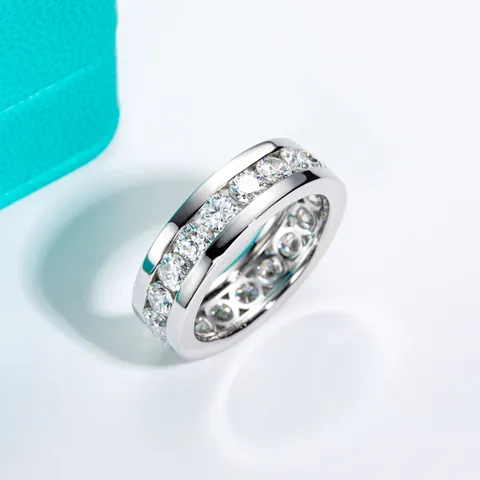 GRA S925 Sterling Silver Moissanite Eternity Ring For Women Luxury Round Brilliant Cut Moissanite Band Engagement Wedding Ring
