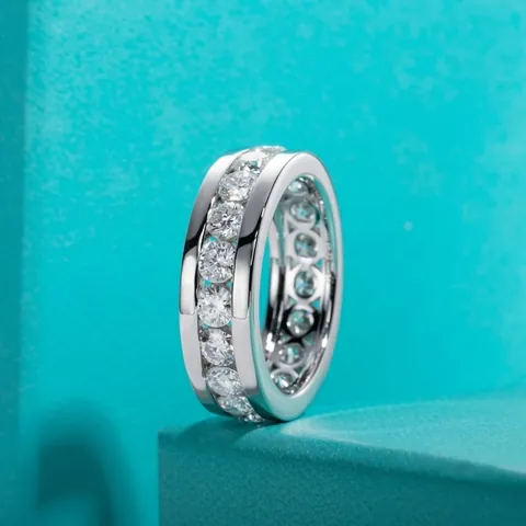 GRA S925 Sterling Silver Moissanite Eternity Ring For Women Luxury Round Brilliant Cut Moissanite Band Engagement Wedding Ring
