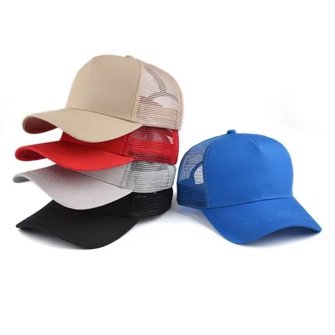 Unisex 5 Panel Katoen Mesh Trucker Hat Ademend Hard Top Baseballpet Verstelbaar Snapback Zonnescherm Outdoor Reizen Sportpet