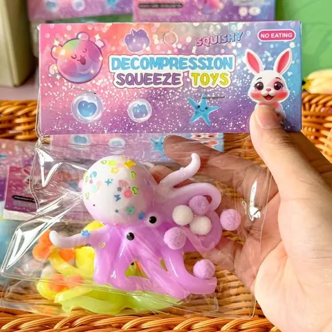 Jouet Squishy en Forme de Poulpe Transparent avec Paillettes en Plastique Souple Jouet Anti-stress pour Enfants et Adultes Cadeau