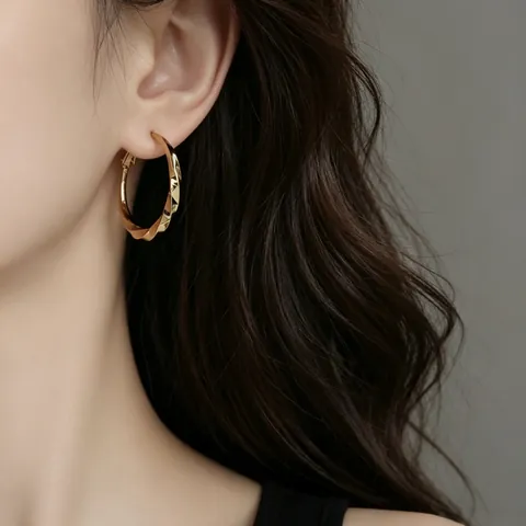 Damen Vintage Gedrehte Creolen Kupfer Echt Vergoldet Spirale Polierte Metall Creolen Für Party Täglicher Schmuck