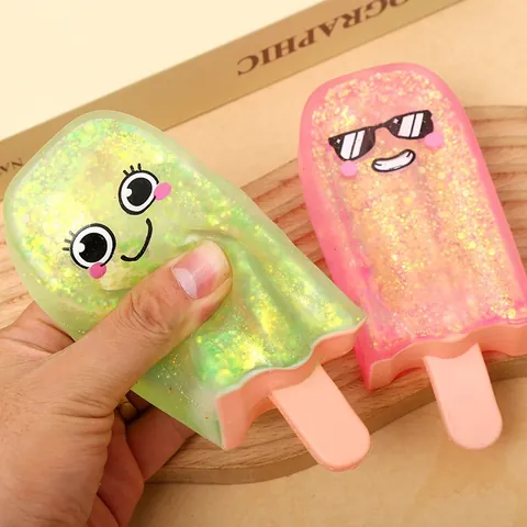 Cute Cartoon Popsicle Squishy Stress Relief Toy Glitter TPR Maltose Ice Lolly Fidget Toy For Kids Adults Gift