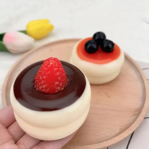 Simulation Strawberry Blueberry Souffle Cake Squishy Toy Realistic Slow Rebound Food Stress Relief Toy For Office Home Gift