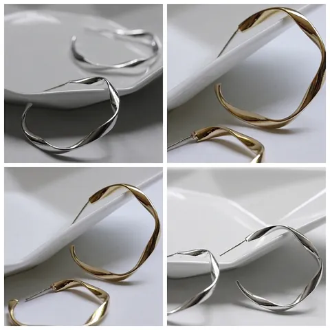 Orecchini a C Tinti in Ottone Con Perno in Argento Sterling 925 Placcato Oro Argento Minimalisti Geometrici a Cerchio Gioielli da Donna