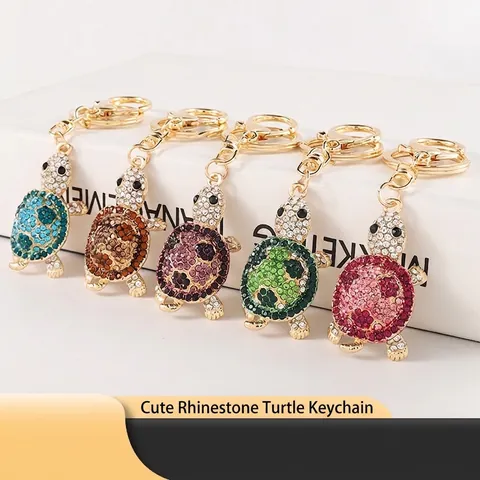 Schattige Schildpad Vorm Strass Sleutelhanger Legering Metaal Dier Tas Hanger Voor Vrouwen Meisjes Cadeau Fonkelend Accessoire