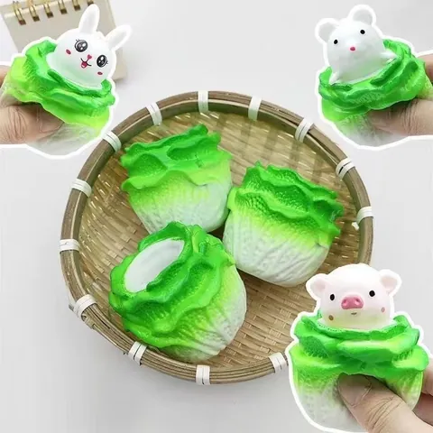 Juguete Squishy de Taza de Repollo Cerdo Conejo Plástico Suave Alivio del Estrés Sensorial Juguete para Apretar para Niños Adultos Oficina Descompresión