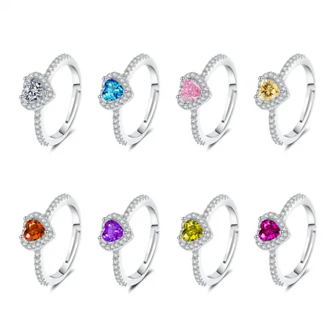 Mode Verstellbar Herzform Kupfer Ring Mit Bunter Zirkonia Offener Fingerring Herz Edelstein Schmuck Für Damen Geschenk