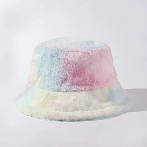 Dames Tie-Dye Pluche Vissershoed Gradiënt Kleur Zacht Acryl Nepbont Winter Warme Hoed Voor Buiten Mode