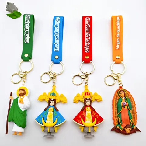 Cartoon Religious Figures PVC Soft Rubber Keychain San Judas Tadeo Virgen De Guadalupe Bag Pendant Car Keyring Gift