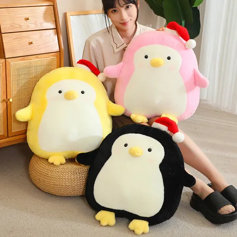 Schattige Pinguïn Knuffel Met Kerstmuts Zacht Polyester Pluche Kussen Kerstcadeau Voor Kinderen