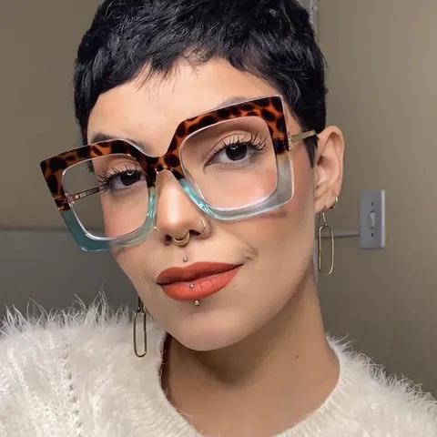 Women Fashion Oversized Square Anti-blue Light Glasses Frame PC Frame Metal Temple Optical Eyewear Lightweight Decorative Eyeglasses