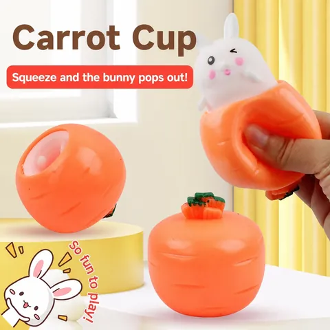 Exprimir Zanahoria Conejo Taza Squishy Juguete de Descompresión Creativo Pop-up Conejito Alivio del Estrés para Niños Adultos Regalo