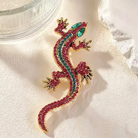 Broche Lézard Vintage Occidentale Strass Épingle Revers Animal Rétro pour Décoration Vêtements Femmes Hommes