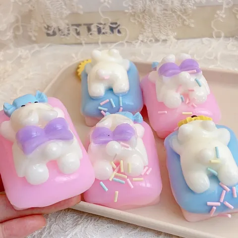 Lindo Juguete Squishy de Conejo y Oso de Caramelo para Aliviar el Estrés Suave TPR Animal Sensorial para Decoración de Escritorio
