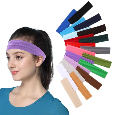 Women Thin Elastic Headbands Solid Color Polka Dot Yoga Sports Sweatbands For Fitness Running Workout Soft Polyester Hair Bands