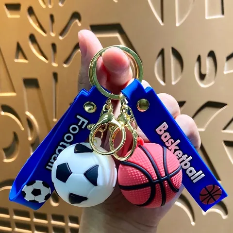 Creative Sporty Ball Series Keychain PVC Cartoon Soccer Basketball Rugby Volleyball Tennis Pendant Bag Charm Car Key Ring Gift