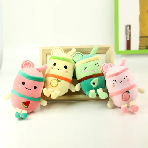 Mignon Porte-clés en Peluche Tasse de Thé au Lait aux Fruits Jouet en Peluche Courte Douce Pendentif de Sac à Dos Cadeau pour Enfants Filles