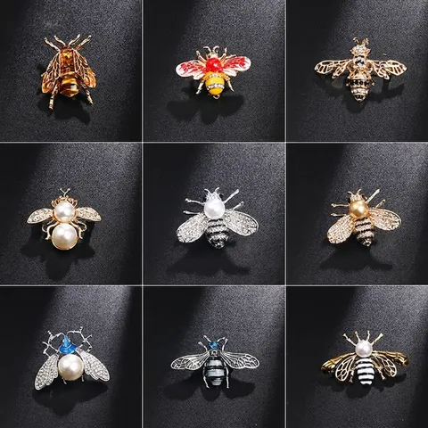 Lindo Broche de Abeja Mariquita Insecto para Mujer Broche de Aleación con Diamantes de Imitación Perla Artificial Esmalte para Decoración